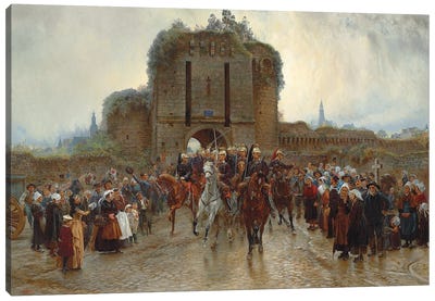 To The Front: French Cavalry Leaving A Breton City On The Declaration Of War, 1888-89 Canvas Art Print