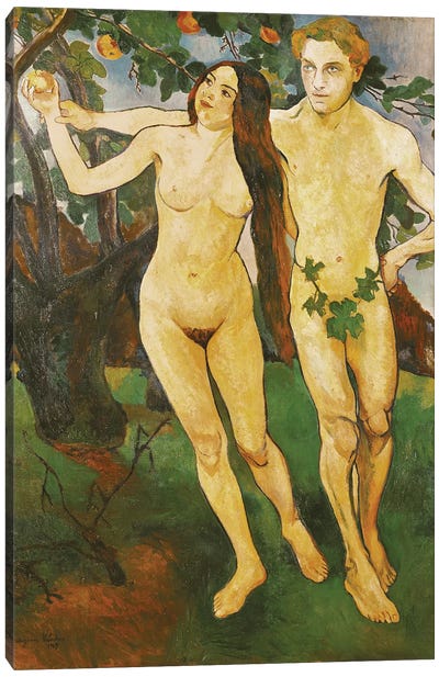 Adam And Eve, 1909 Canvas Art Print - Male Nude Art