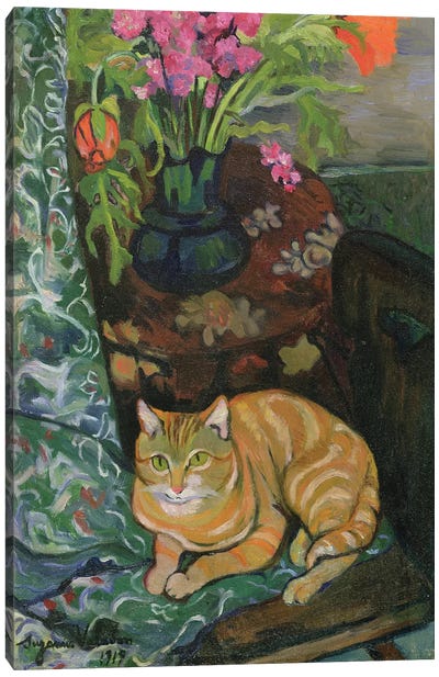 Bouquet And A Cat, 1919 Canvas Art Print - Tabby Cat Art
