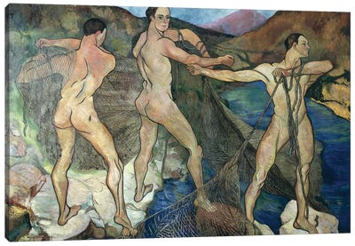 Casting The Net, 1914 Canvas Art Print - Male Nudes