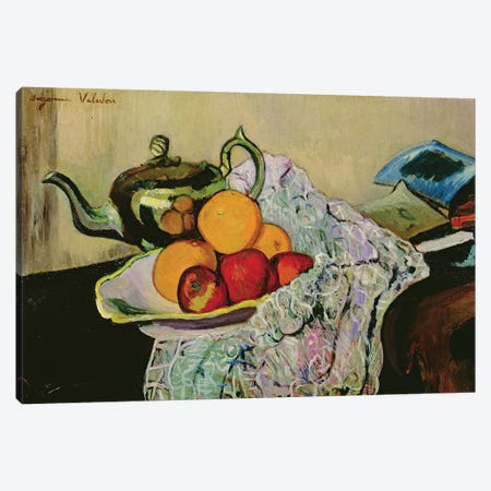 Still Life With Teapot And Fruit Canvas Print #BMN8022} by Marie Clementine Valadon Canvas Art