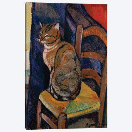 Study Of A Cat Sitting On A Chair (Etude D'Un Chat, Assis Sur Une Chaise) Canvas Print #BMN8023} by Marie Clementine Valadon Canvas Wall Art