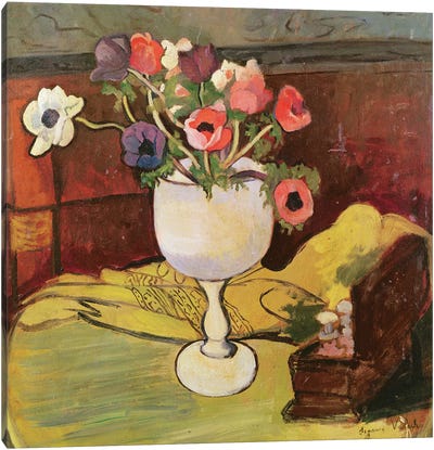Vase Of Flowers, Anemones In A White Glass Canvas Art Print