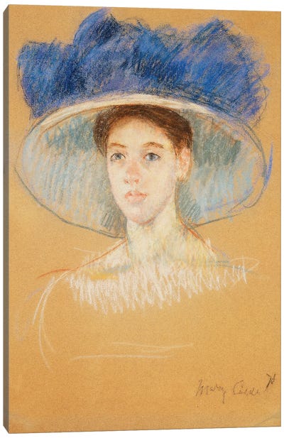 Head Of A Woman With A Large Hat, c.1909 Canvas Art Print - Mary Cassatt