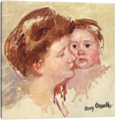 Mother In Profile With Baby Cheek To Cheek (No.2), c.1909 Canvas Art Print - Mary Cassatt