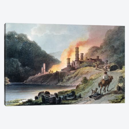 Iron Works, Coalbrookdale, engraved by William Pickett, c.1805  Canvas Print #BMN806} by Philippe de Loutherbourg Art Print