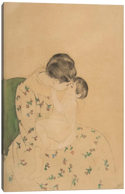 Mother's Kiss, c.1891 Canvas Art Print - Mary Cassatt
