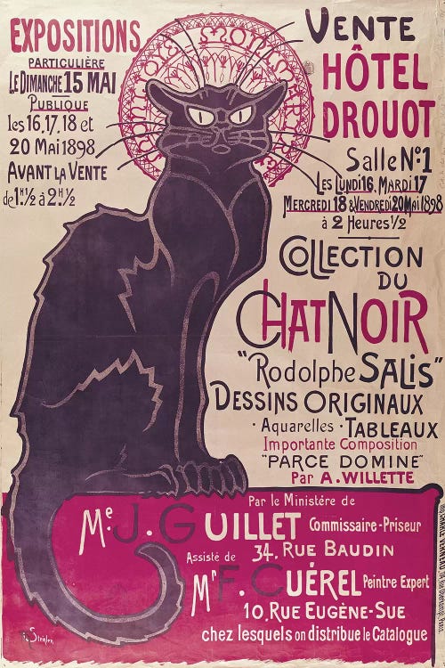 Poster advertising an exhibition of the 'Collection du Chat Noir' cabaret at the Hotel Drouot, Paris, May 1898 