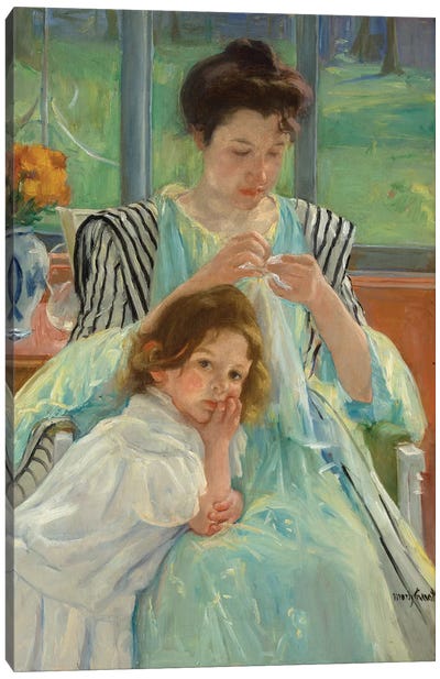 Young Mother Sewing, 1900 Canvas Art Print - Mary Cassatt