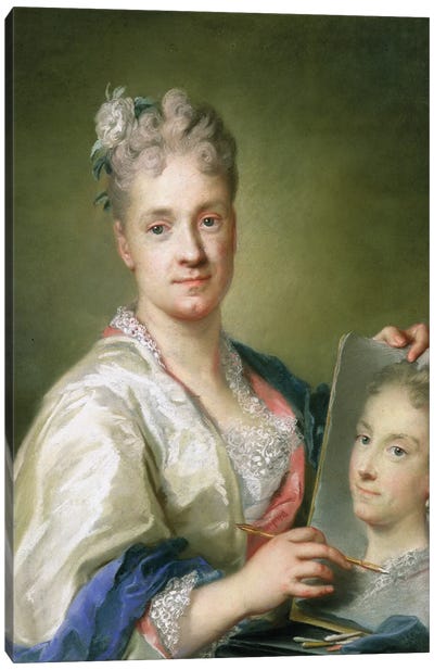 Self-Portrait Holiding A Portrait Of Her Sister, 1709 Canvas Art Print