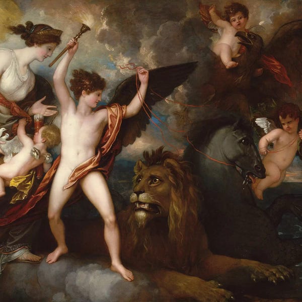 Male Nudes: Omnia Vincit Amor, or The Power of Love in the Three Elements, 1809 by Benjamin West