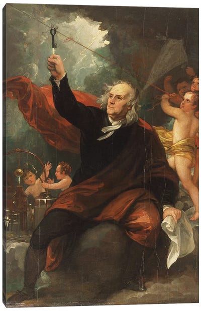 Sketch for 'Benjamin Franklin Drawing Electricity from the Sky', c.1816 Canvas Art Print - Lightning