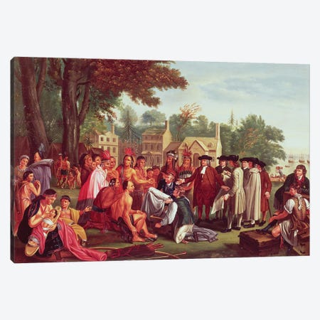 William Penn's treaty with the Indians, when he founded the province of Pennsylvania in North America, 1681 Canvas Print #BMN8158} by Benjamin West Canvas Art