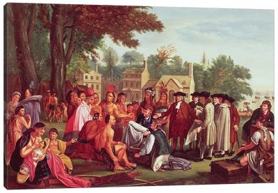 William Penn's treaty with the Indians, when he founded the province of Pennsylvania in North America, 1681 Canvas Art Print