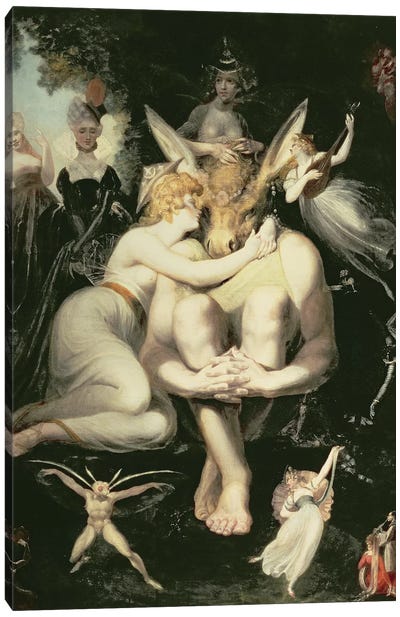 Titania Awakes, Surrounded by Attendant Fairies, clinging rapturously to Bottom, still wearing the Ass's Head, 1793-4 Canvas Art Print