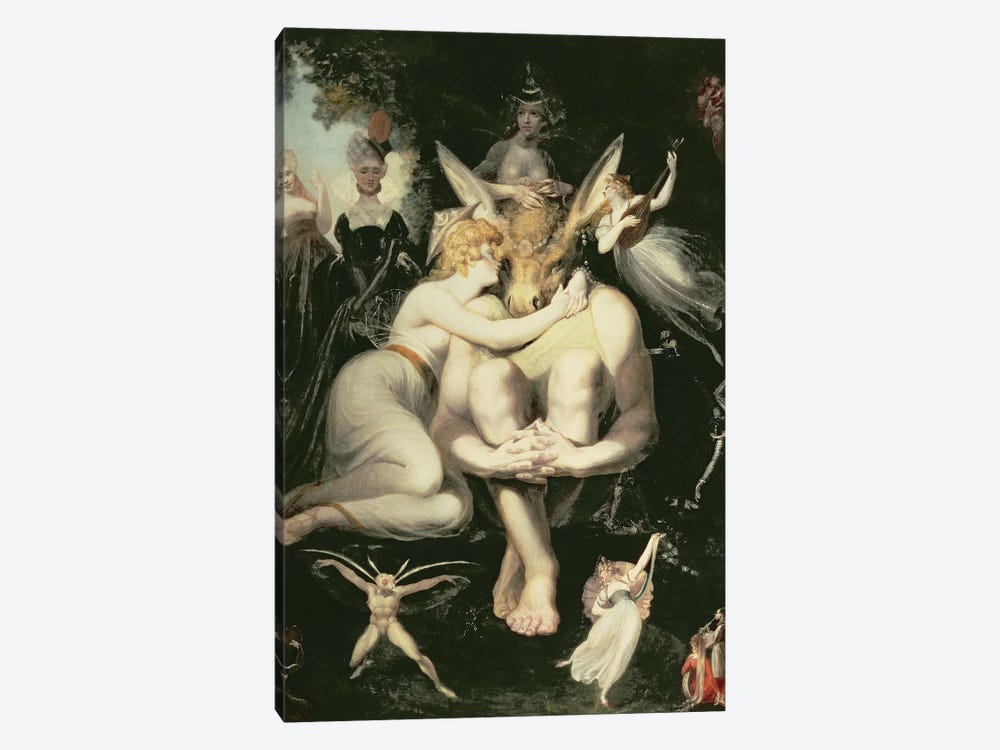 Titania Awakes, Surrounded by Attendant Fairies, clinging rapturously to Bottom, still wearing the Ass's Head, 1793-4 by Henry Fuseli 1-piece Canvas Artwork
