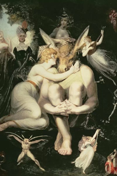 Romanticism: Titania Awakes, Surrounded by Attendant Fairies, clinging rapturously to Bottom, still wearing the Ass's Head, 1793-4 by Henry Fuseli