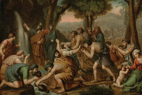 Nicolas Poussin: Moses striking Water (colour litho) by Nicolas Poussin