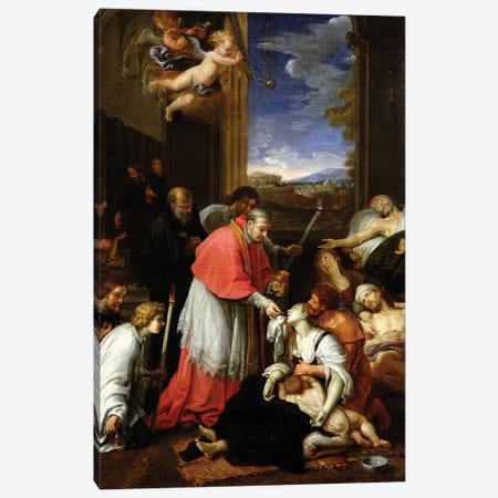 St. Charles Borromeo (1538-84) Administering the Sacrament to Plague Victims in Milan in 1576  Canvas Print #BMN8259} by Pierre Mignard Canvas Print