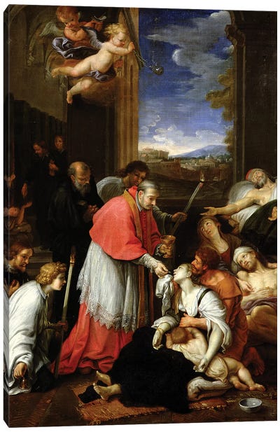 St. Charles Borromeo (1538-84) Administering the Sacrament to Plague Victims in Milan in 1576  Canvas Art Print - Baroque Art