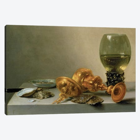 A Still Life with a Roemer and a Gilt Cup, c.1635 (painting) Canvas Print #BMN8262} by Pieter Claesz Canvas Art