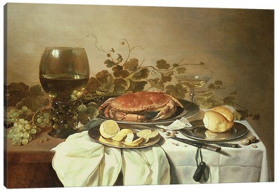 Breakfast still life with roemer and a crab Canvas Art Print