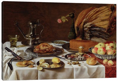 Still Life with a Peacock Pie, 1627  Canvas Art Print