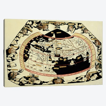 Map of the world, based on descriptions and co-ordinates given in 'Geographia', by Ptolemy  Canvas Print #BMN826} by Unknown Artist Art Print