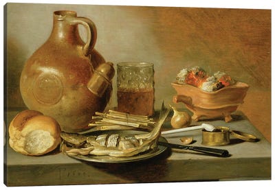 Still Life with Jug, Herring and Smoking Requisites, 1644  Canvas Art Print