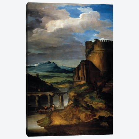 Great landscape of Italy Landscape of ruins, tower and bridge. 19th century Sun Canvas Print #BMN8314} by Theodore Gericault Canvas Print