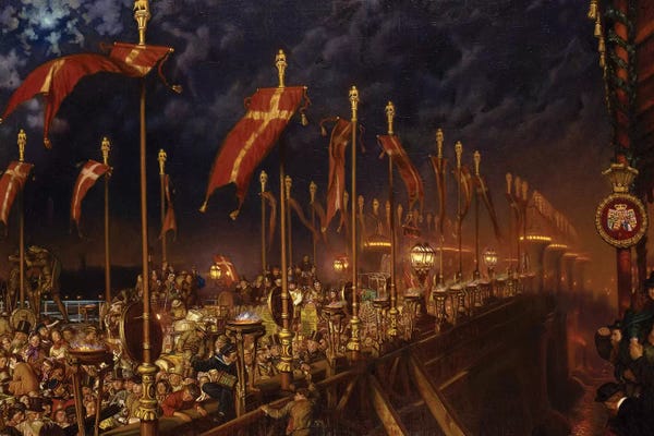 Pre-Raphaelite: London Bridge on the Night of the Marriage of the Prince and Princess of Wales, 1863-6  by William Holman Hunt