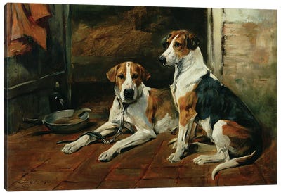 Hounds in a Stable Interior Canvas Art Print