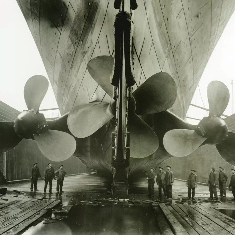 The Titanic's propellers in the Thompson Graving Dock of Harland & Wolff, Belfast, Ireland, 1910-11 