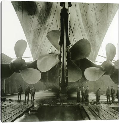 The Titanic's propellers in the Thompson Graving Dock of Harland & Wolff, Belfast, Ireland, 1910-11  Canvas Art Print - Cruise Ship Art