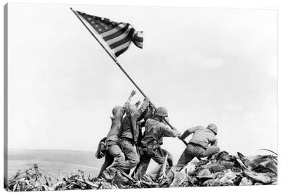 Raising the Flag on Iwo Jima, February 23, 1945 Canvas Art Print - Best Selling Photography