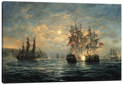 Engagement Between the "Bonhomme Richard" and the "Serapis" off Flamborough Head, 1779 Canvas Art Print - Ocean Art