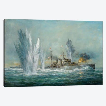 HMS Exeter Engaging In The Gaf Spree At The Battle Of The River Plate, 2009  Canvas Print #BMN8472} by Richard Willis Art Print