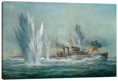 HMS Exeter Engaging In The Gaf Spree At The Battle Of The River Plate, 2009  Canvas Art Print - Navy Art