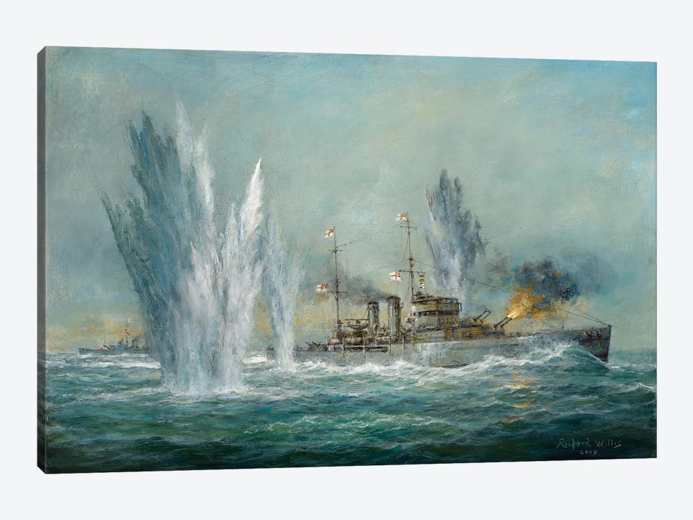 HMS Exeter Engaging In The Gaf Spree At The Battle Of The River Plate, 2009  by Richard Willis 1-piece Canvas Wall Art