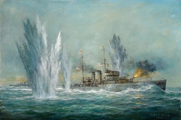 Richard Willis: HMS Exeter Engaging In The Gaf Spree At The Battle Of The River Plate, 2009  by Richard Willis