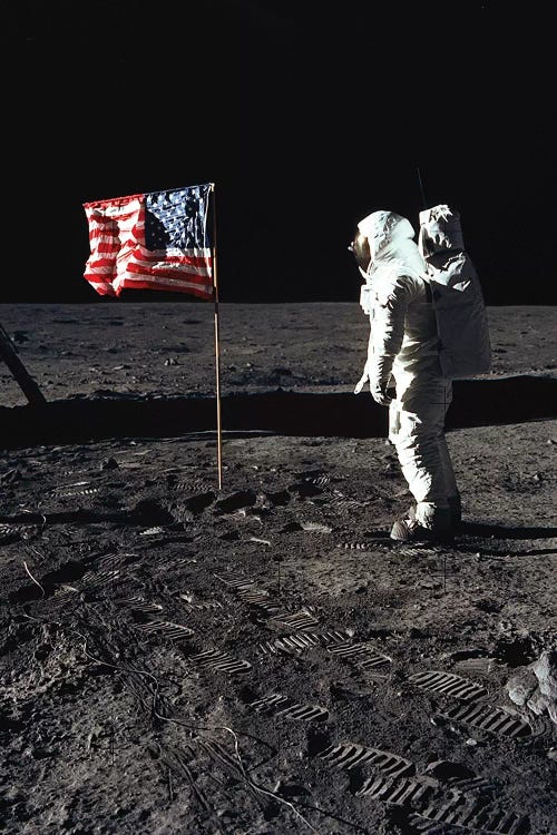 American Astronaut Edwin "Buzz" Aldrin walking on the moon on July 20, 1969 during Apollo 11 mission