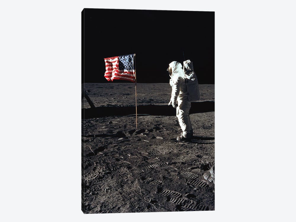 American Astronaut Edwin "Buzz" Aldrin walking on the moon on July 20, 1969 during Apollo 11 mission by Rue Des Archives 1-piece Canvas Art Print