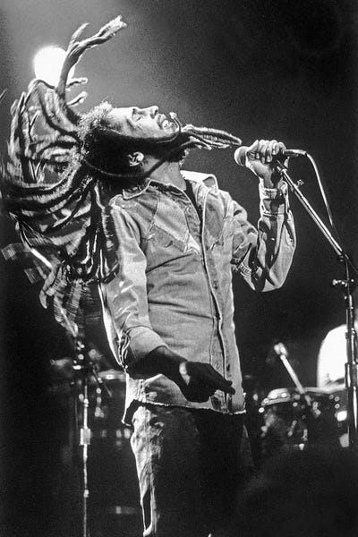 Musicians: Bob Marley in Reggae concert at Roxy, Los Angeles on May 26, 1976 by Rue Des Archives