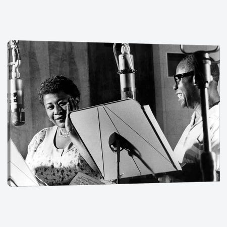 Ella Fitzgerald & Louis Armstrong at Decca Records, New York, 1950 Canvas Print #BMN8536} by Rue Des Archives Canvas Print