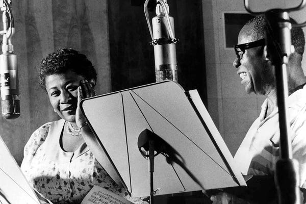North America: Ella Fitzgerald & Louis Armstrong at Decca Records, New York, 1950 by Rue Des Archives