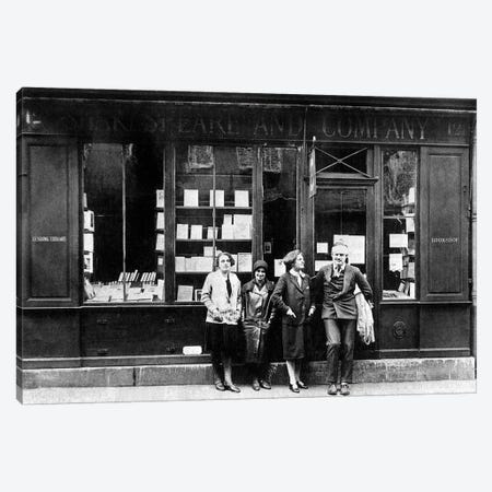 Ernest Hemingway and Sylvia Beach infront of the 'Shakespeare and Company' bookshop, Paris, 1928  Canvas Print #BMN8543} by Rue Des Archives Canvas Art Print