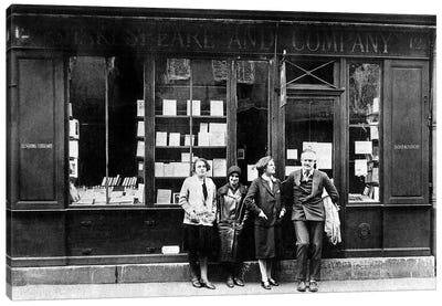 Ernest Hemingway and Sylvia Beach infront of the 'Shakespeare and Company' bookshop, Paris, 1928  Canvas Art Print