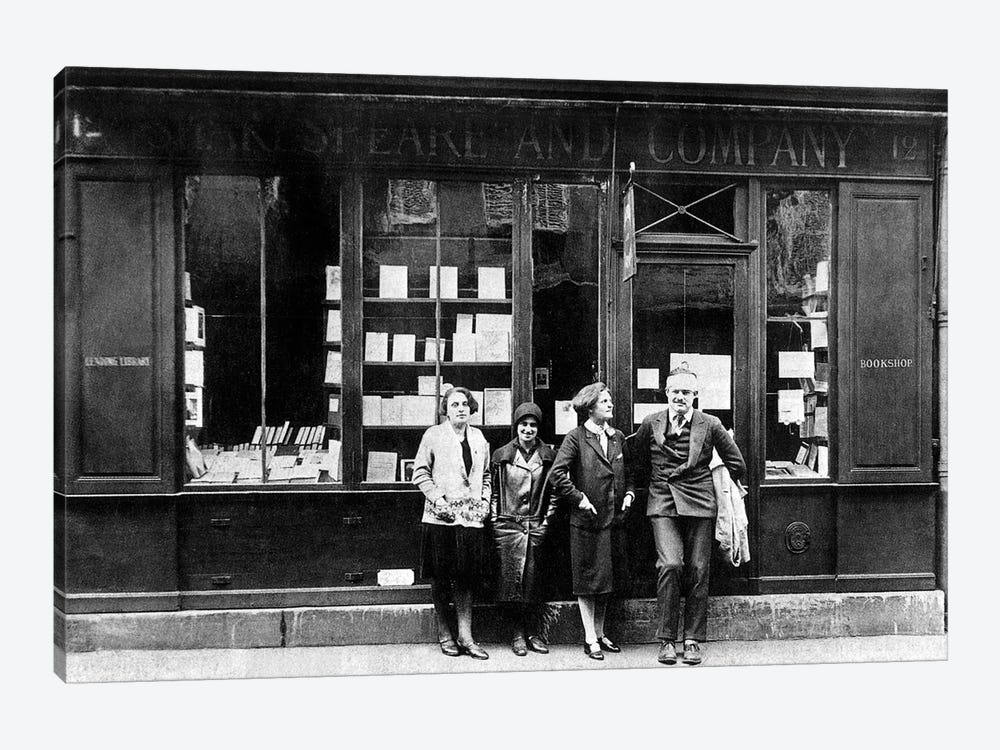 Ernest Hemingway and Sylvia Beach infront of the 'Shakespeare and Company' bookshop, Paris, 1928  by Rue Des Archives 1-piece Art Print