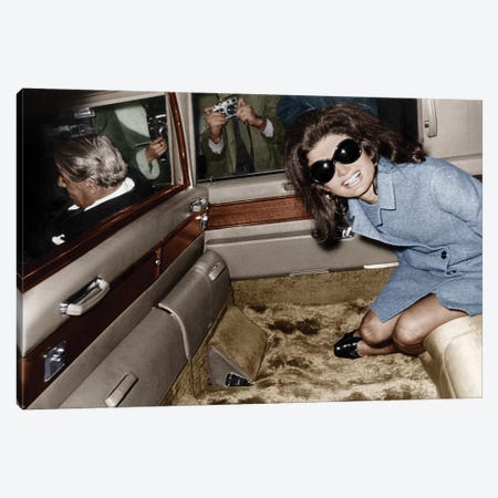 Jackie Kennedy Onassis leaving London airport, Aristotle Onassis driving, 15th November 1968  Canvas Print #BMN8573} by Rue Des Archives Canvas Art