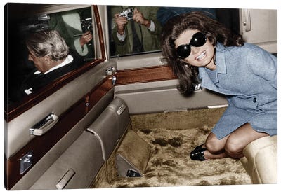 Jackie Kennedy Onassis leaving London airport, Aristotle Onassis driving, 15th November 1968  Canvas Art Print - Rue Des Archives
